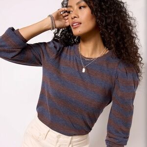 Evereve Blue and Brown Striped Long Sleeve Top